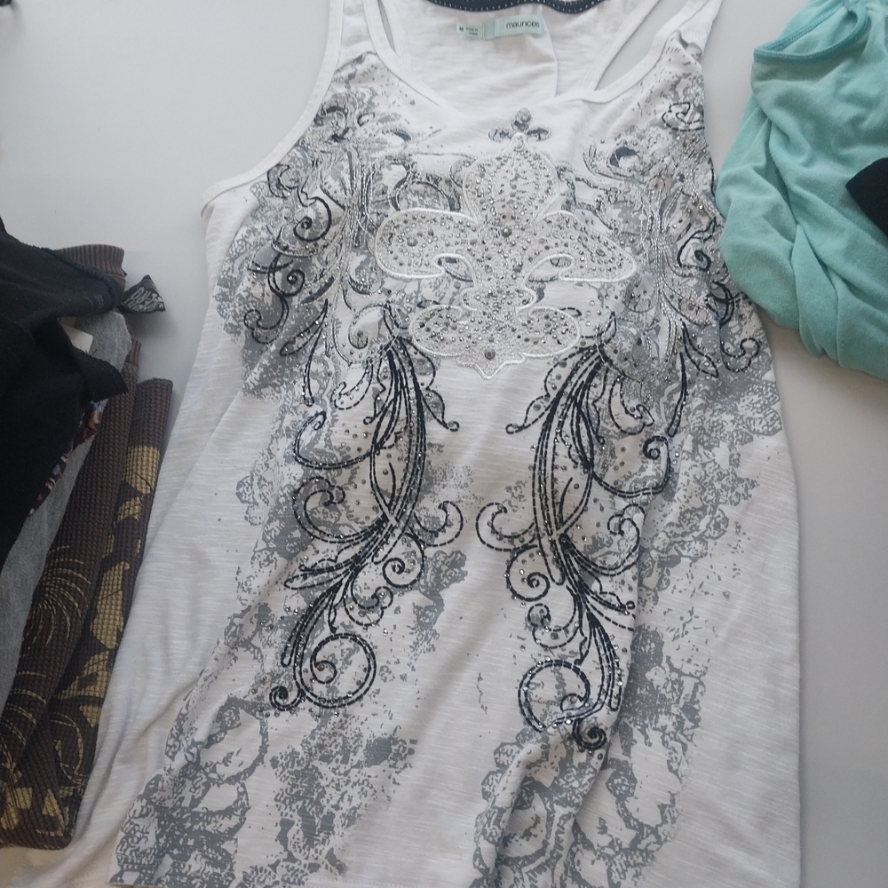 Maurices White and Black Patterned Tank Top